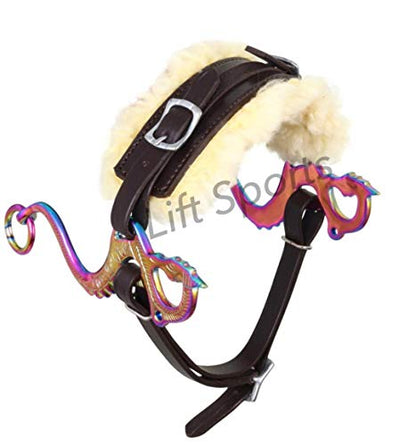 Black/Brown Dragon Rainbow Multi Color Hackamore Bitless Horse Bit English Western Adjustable Padded Fur Original Leather Bridle Equestrian Tack (Brown)
