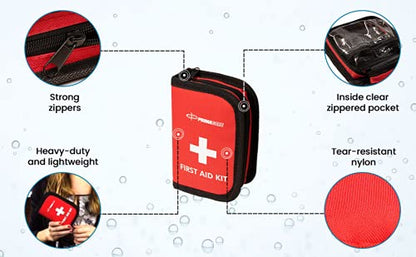 Primacare KB-7411 45 Piece Personal First Aid Kit, 6"x4"x1", with Emergency Medical Supplies, Pocket Size Essential Travel Bag, Med Kits, Red