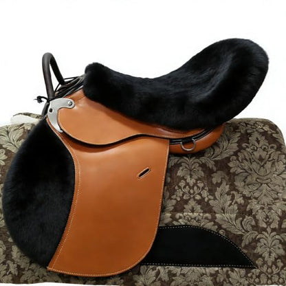 Saddle Sheepskin Seat Cover, Merino Sheepskin Saddle Pad – A Soft, Shock-Absorbing and Breathable Equestrian Seat Cover - color: Black