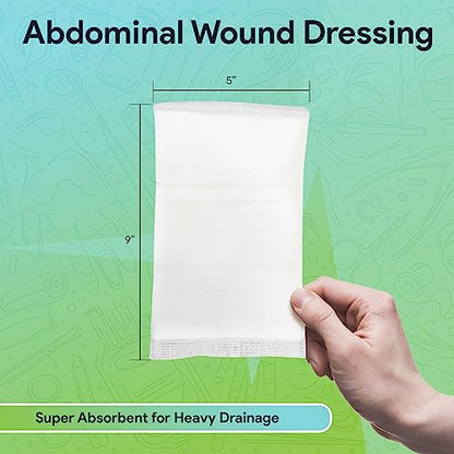 Abdominal Wound Dressing Pads 10 Pack - ABD 5x9 Sterile Non-Stick Gauze, Extra Absorbent Combine Pad - Latex Free, Sealed Edges, Individually Wrapped
