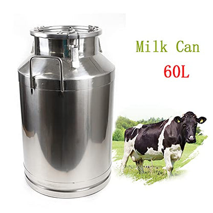 Milk Can Milk Bottle, 20/30/ 40/50/ 60L Stainless Steel Heavy Duty Milk Jug Wine Pail Bucket Square Liquid Container Storage with Embedded Silicone Sealed Lid for Home Restaurant Bar Silver (60L) - size: 60L