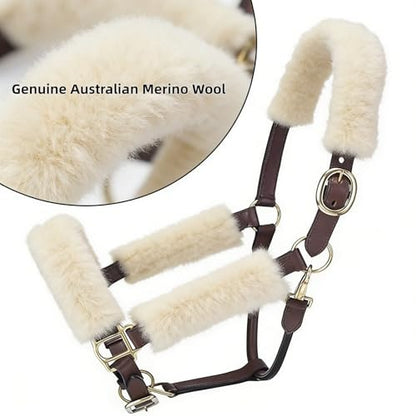 Genuine Wool Horse Halter Cover, 4 PCS Merino Sheepskin Horse Halter Set - color: Ivory White