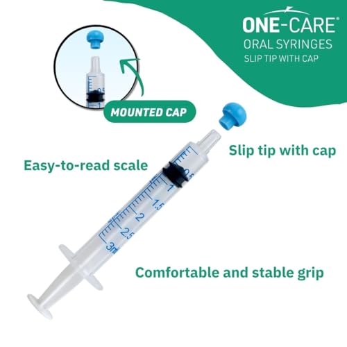 ONE-CARE Oral Syringe, 3 mL, Slip Tip, with Cap, 100 Count - size: 3ml