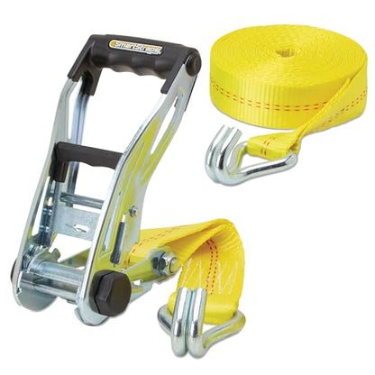 SMARTSTRAPS 27-Foot Premium Ratchet Strap (1 Pack), 10,000 lb Break Strength, 3,333 lb WLL – Heavy-Duty Commercial Tie-Down for Equipment, Tractors & Vehicle Transport, Yellow - size: 27' 10000 lb - 1 Pack