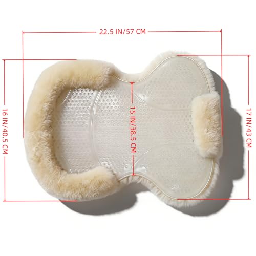 Wool &Silicone Saddle Pad, Comfortable and Breathable Wool Gel Equestrian Riding Saddle Pad, Anti-Slip with Double Shock Absorption, Universal English/Western Riding Saddle Pad - color: Transparent ivory white
