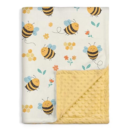 Bee Kid Blankets for Girls - 30 x 40 Soft Minky Blanket with Double Layer Dotted Backing - Gifts for Girl on Birthday Christmas - color: Bee 1