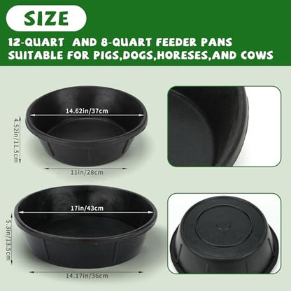 4 Pack Rubber Feed Pan, Rubber Water Trough, 3 and 2 Gallon Bucket - color: Black-8Quart+10Quart, size: 4PCS