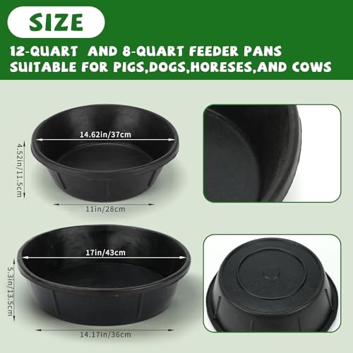 4 Pack Rubber Feed Pan, Rubber Water Trough, 3 and 2 Gallon Bucket - color: Black-8Quart+10Quart, size: 4PCS
