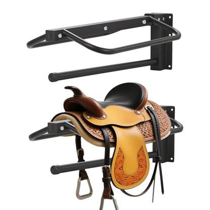 Sidasu 2 Pack Thickened Saddle Rack, Wall Mounted Saddle Stand with Pad Bar | Heavy Duty Steel Construction,Detachable Design,Fits Western & English Style Saddles,Ideal for Barns Stables Garages - size: 2 Pack