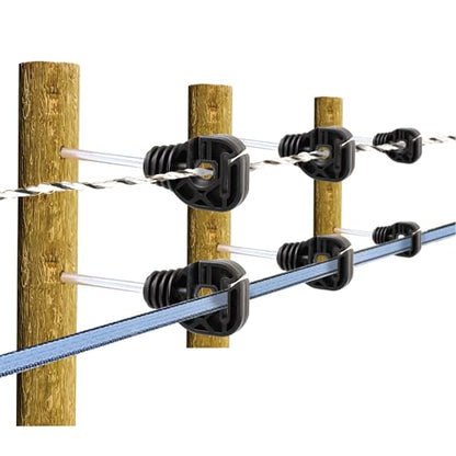 PK150 Multi-Function Medium Distance Offset Screw-in Insulators Black with 1 Free Socket Tool for Electric Fence Wood Post