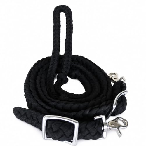CHALLENGER Roping Knotted Horse Tack Western Barrel Reins Nylon Braided 8 Ft. Purple Snaps 60709 - color: Black