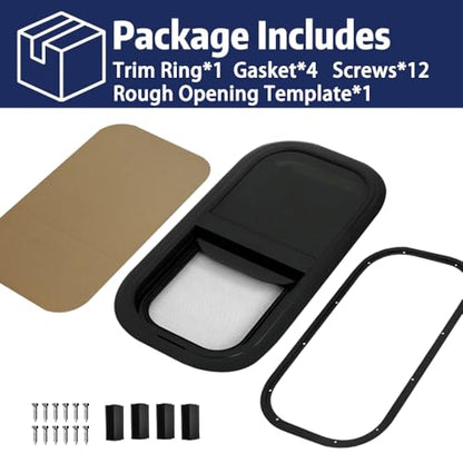 RV MURTS Trailer Window 24"x15", Tempered Glass with Screen & Trim Kit, 1-1/2" Wall Fit for Teardrop Camper, Cargo, Travel Motorhome, Horizontal Slide.(Aluminum, Shatterproof, Cold Insulation) - size: RV Window 24×15（1-1/2)