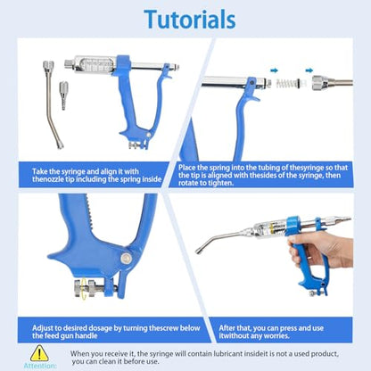 Adjustable Veterinary Metal Feeding Gun: Large Goat Drench Gun - Anti-Bite Metal Head Livestock Self-Feeding Tool - with Bucket for Pigs, Cattle, Sheep, Horses
