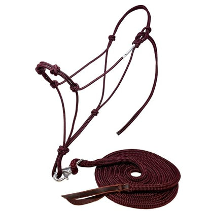 Four Knot Rope Halter and 12 Foot Lead Rope Training Set (Burgundy, Large) - color: Burgundy, size: Large