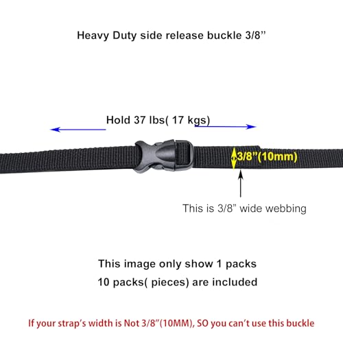 Quick Side Release Buckle, Heavy Duty Plastic Snap Buckle Clip Clasp Fasteners for Backpack Strap - style: 3/8"(10mm) - 10 Pieces