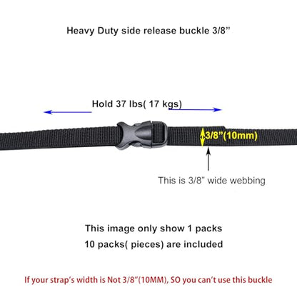 Quick Side Release Buckle, Heavy Duty Plastic Snap Buckle Clip Clasp Fasteners for Backpack Strap - style: 3/8"(10mm) - 10 Pieces