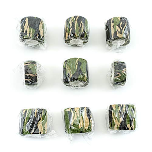 FRESINIDER 9 Rolls Self Adhesive Wrap Athletic Tape Gauze, Breathable Elastic Cohesive Bandage for Sports Injury & Pet (7 Pcs 2" x 5 Yards + 2 Pcs 1" X 5 Yards) (Woodland Camo) - color: Woodland Camo