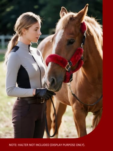 Harrison Howard Fleece Halter Covers for Horses, Set of 9, Prevent Hair Loss Pressure Marks, Padded Horse Halter Fleece Set Burgundy - color: Burgundy