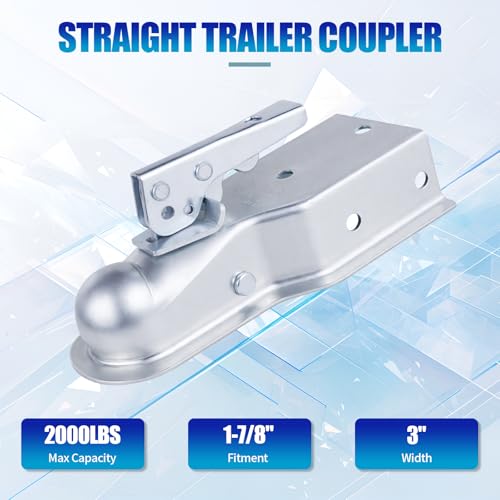 2000lb Straight Trailer Coupler for 1-7/8" Ball, 3" Channel | Designed for 3" channel widths and 1-7/8" hitch balls. Features a zinc-plated finish for durability. - size: 1-7/8" Ball 3" Channel 2,000 lbs