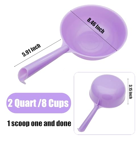 2 Quart Large Feed Scoop with Long Handle Grain Scoop for Horse Livestock Farm Large Dogs Water Ladle 8 Cups (Light Purple)