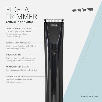 Wahl Pro Animal Fidela Cordless Hair Trimmer, Perfect for Sensitive Areas | Gentle Trimmer for Sensitive Areas, 2 Hour Runtime, 6000 RPM Cutting Power, 0.3 mm Close Cut, Includes 3 Guide Combs