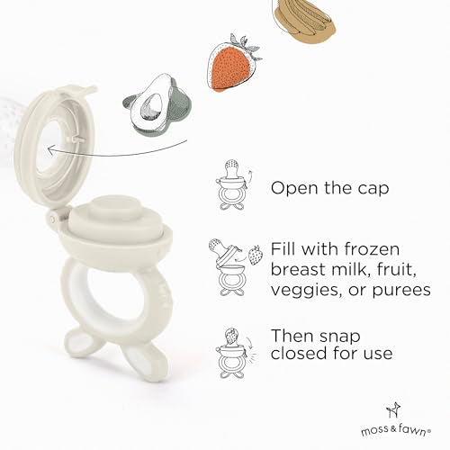 Moss and Fawn Forage Feeder - Silicone Baby Fruit Feeder - Ecru | Frozen Breast Milk Popsicle Teether & Pacifier, BPA, PVC & Phthalate-Free - color: Ecru