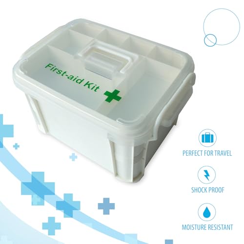 Deke Home - Portable First Aid & Medicine Organizer Box with Handle – Plastic Family Medical Storage Kit for Travel, Car, Home, Camping, Office + Pill Cutter