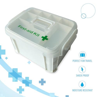 Deke Home - Portable First Aid & Medicine Organizer Box with Handle – Plastic Family Medical Storage Kit for Travel, Car, Home, Camping, Office + Pill Cutter
