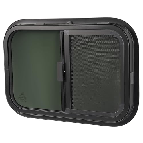 HECASA 21"W x 14"H RV Window w/Trim Ring & Mesh Screen Teardrop Tinted - size: 21" W x 14" H