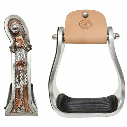 CHALLENGER Horse 5" Aluminum Cactus Engraved Western Ridding Barrel Saddle Stirrups 51263