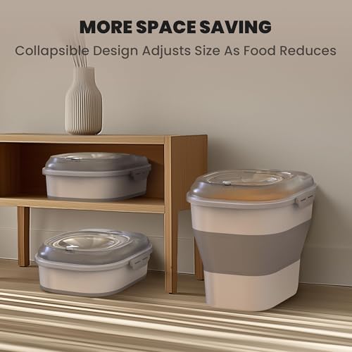 32-35 Lbs Dog Food Storage Container Wheels,Collapsible Dog Food Container | Pet Food Storage Container with Transparent Airtight Lid,Date Track,Keep Fresh for Rice,Flour,Sugar,Scoop and 2PCS Container - color: Clear/35 lbs