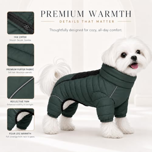 ArmyGreen Dog Jumper, Windproof, Reflective - Dirigible Winter Jacket for S, M, L - Zip, Adjustable Sizes - color: Armygreen, size: S (10.5inch Back)