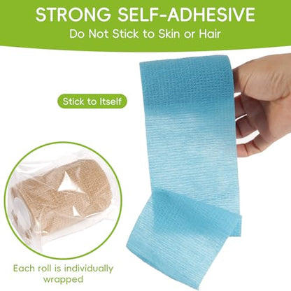 3 Inch 16 Pack Self Adhesive Cohesive Bandage Wrap | Elastic Self Stick Vet Wrap for Dogs Pets, Athletic Sports Wrap, Tattoo Grip Tape, Multipurpose Flexible Bandage for Wound Care & Grip Support - size: 3 Inch