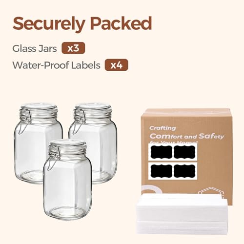 ComSaf Square Glass Canisters 51 oz 3 Pack for Flour Sugar Coffee Pantry - size: 51oz*3
