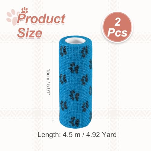 Pet Wrap Bandages, 6 Inch 5 Yard Self Adhesive Bandage Wrap, Pet Non-Woven Tape First Aid Cohesive Gauze, (Light Blue/Paw, 2 Pcs), Intended for Dog/Cat/Bird/Legs/Paws/Wound - color: Light Blue, size: 6 inch