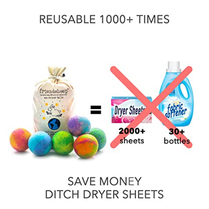 Friendsheep Wool Dryer Balls, Organic Reusable Fabric Softener Alternative for Laundry, Handmade, Fair Trade, Hypoallergenic, Eco-Friendly, Plastic-Free (6 Pack XL - Galxy Tie Dye) | Reusable fabric softener alternative Organic wool, handmade, fair trade,