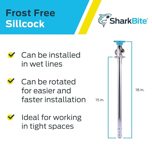 SharkBite 15 Inch Frost Free Sillcock, 1/2 x 3/4 Inch MHT, Push to Connect Brass Plumbing Fitting, PEX Pipe, Copper, CPVC, PE-RT, HDPE, 24637LF - size: 15 in.