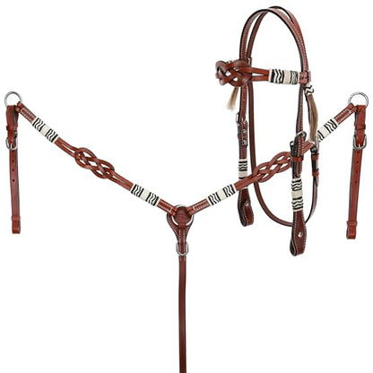 Showman Celtic Knot Headstall and Breast Collar Set with Rawhide Braided Accents.