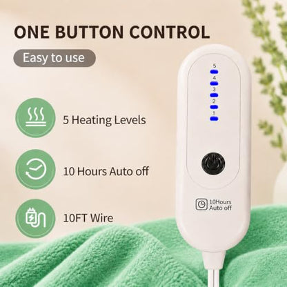 Heated Blanket Electric Blanket Twin Size, Aqua Green - color: Aqua Green, size: Twin-62"x84"