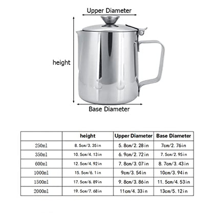 Milk Frothing Pitcher Stainless Steel Coffee Milk Frother Cup Mug Foam Making Jug with Lid for Making Espresso Cappuccino Latte Hot Chocolate (350ml) - size: 350ml