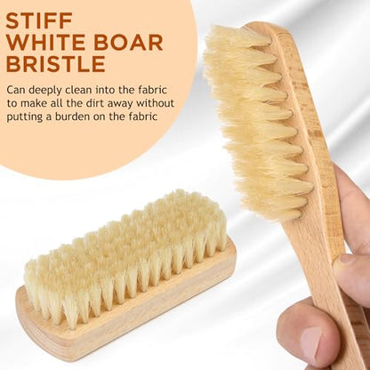 TAKAVU Laundry Brush Set, Soft Boar Bristle and Compact Wood Handle - color: White Boar