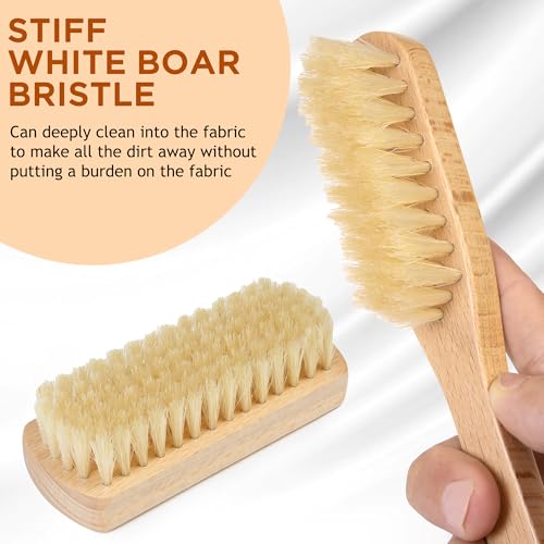 TAKAVU Laundry Brush Set, Soft Boar Bristle and Compact Wood Handle - color: White Boar