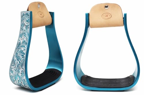 Horse Western 5" Wide Barrel Racer Engraved Aluminum Show Stirrups 51177v - color: Turquoise, size: 5" Width, 5" Height