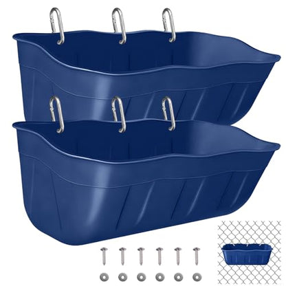 Hanging Goat Feeders,Chicken Feeder Waterer,Large Feed Trough 7.5 Quart 2 Pack,Hanging Fence Feed Trough for Poultry Livestock,Blue - color: Blue, size: 7.5 Quart (2 Pack)