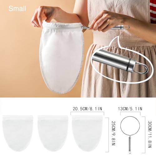 FATCAT Fine Mesh Cheese Cloth, Fine Mesh Strainer Bags, Nut Milk Bag S - color: Handle*1+Strainer Bag*3, size: S