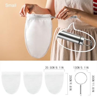 FATCAT Fine Mesh Cheese Cloth, Fine Mesh Strainer Bags, Nut Milk Bag S - color: Handle*1+Strainer Bag*3, size: S