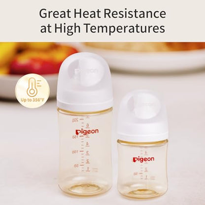 Pigeon PPSU Wide Neck Anti-Colic Nursing Baby Bottle, 8 oz, 2-Pack | Includes 2 M Nipples (3m+): Equipped with 2 natural-feel, medium-flow nipples; features a streamlined body for easy cleaning. - color: 8 Oz, 2 Packs