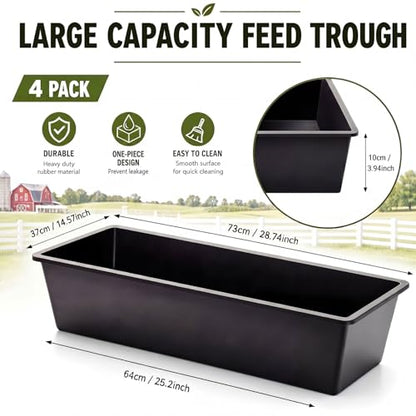 Geelin 4 Pcs 6.3 Gallon/25 Quart Plastic Livestock Water Trough, Black - color: Black, size: 6.3 Gallon/25 Quart