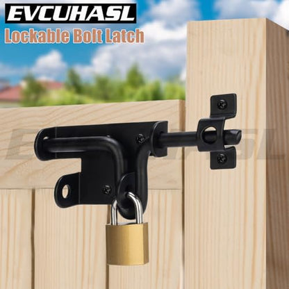 Slide Bolt Gate Latch with Padlock Hole, Heavy Duty Sliding Bolt Door Lock Hardware for Wooden Fence, Shed Gates, Barn Doors, Backyard Gate, Bolt Latch with Black Finish, 1 Pack