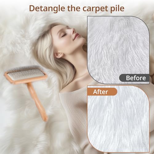 Sheepskin Wool Brush - Carpet Rake Tool - color: Wood
